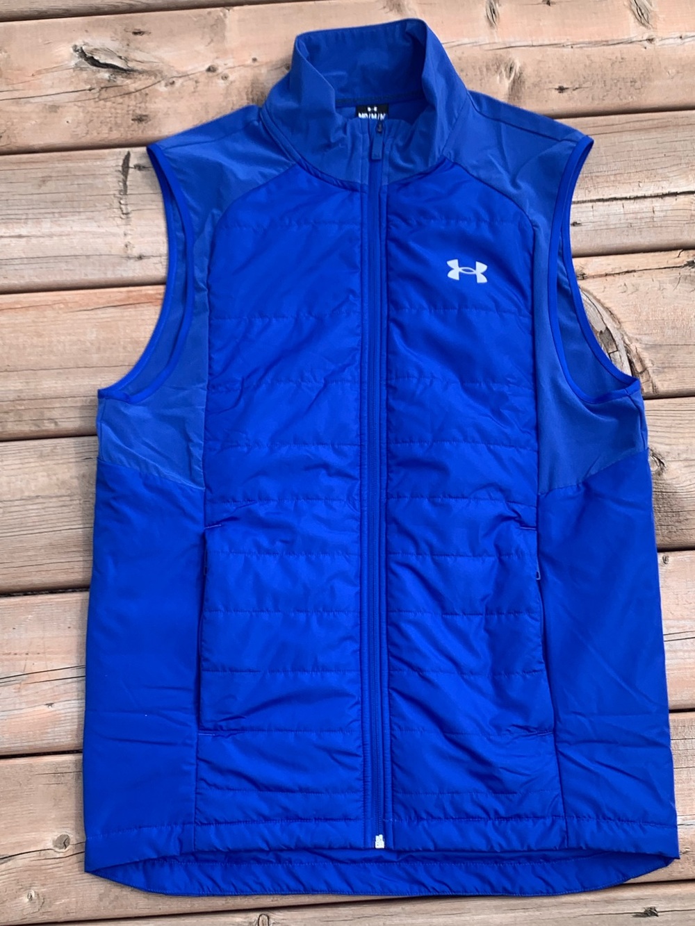 Mens Under Armour Storm Full Zip Running Vest Medium Blue Reflective Zip Pockets